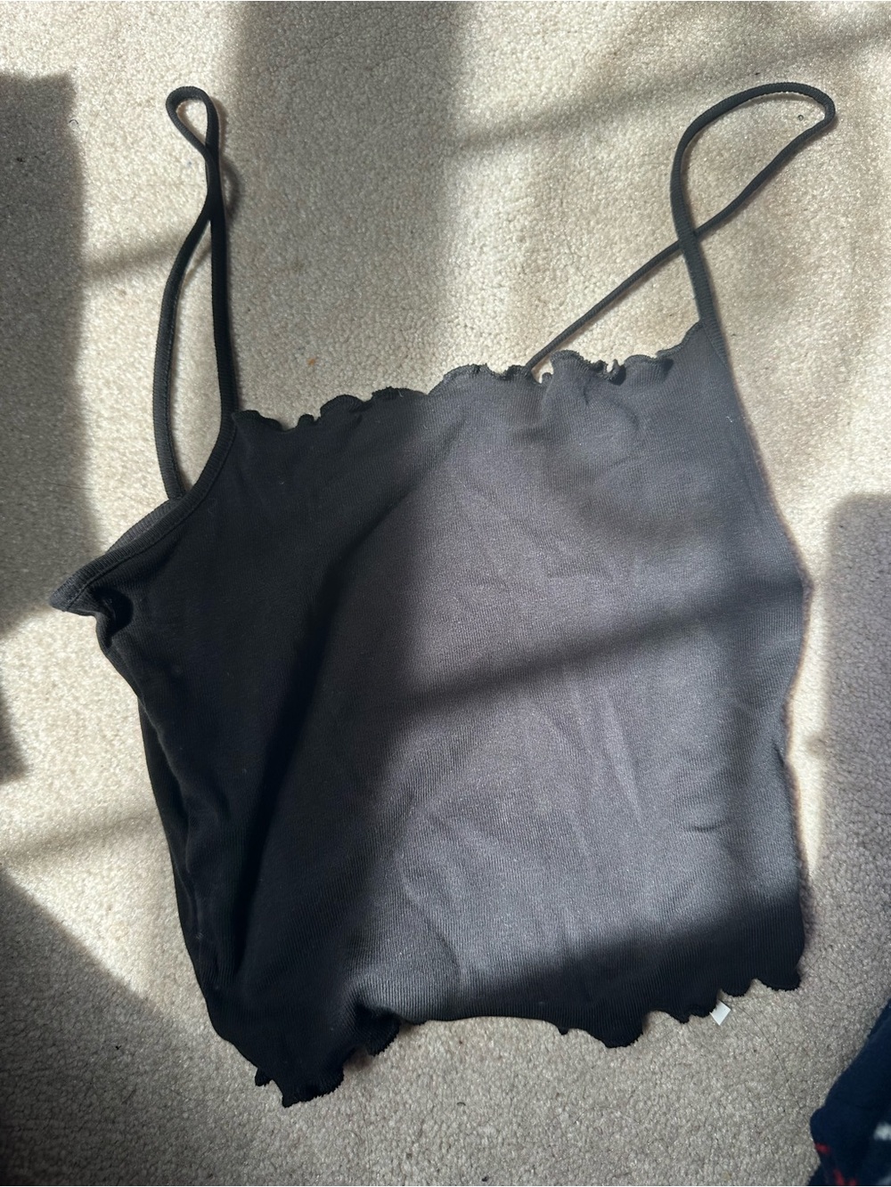 H&M Black Lettuce-Edge Spaghetti Strap Camisole